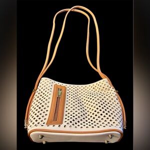 Samoe Convertible Strap Ivory/British Tan Perforated Leather Shoulder Bag NWOT